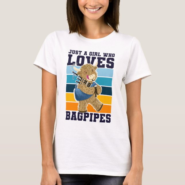 Highland Cow Just A Girl Who Loves Bagpipes T-Shirt (Front)
