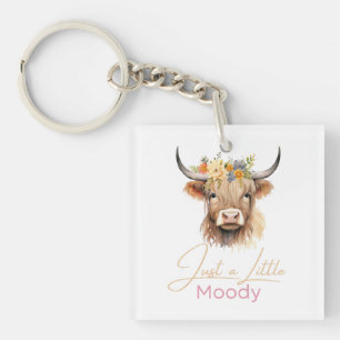 Highland Cow Just A Little Moody Flower Cow Farm Key Ring