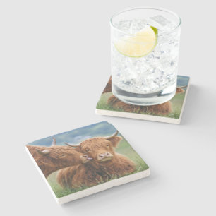 Highland Cow Kiss Stone Coaster