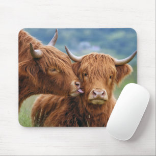 Highland Cow Kissing Cow Mouse Pad
