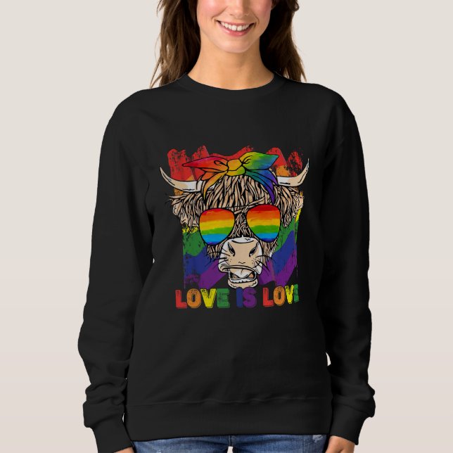 Highland Cow Love is Love Rainbow Flag LGBT Pride Sweatshirt (Front)