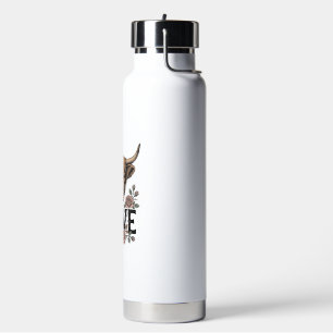 Highland Cow Love Vintage Floral Horseshoe Art Water Bottle