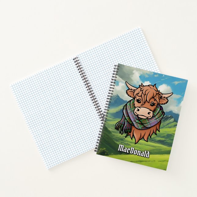 Highland Cow MacDonald of Clanranald Tartan Scarf Notebook (Inside)