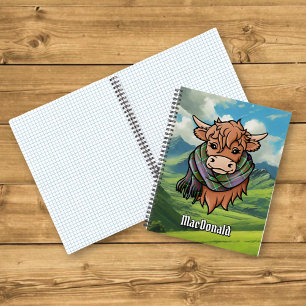 Highland Cow MacDonald of Clanranald Tartan Scarf Notebook
