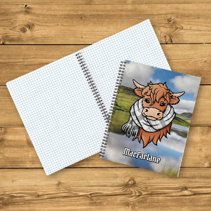 Highland Cow MacFarlane Black-White Tartan Scarf Notebook