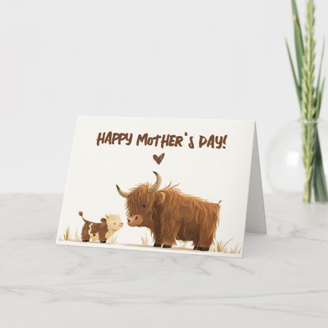 Highland Cow Mama& Calf Mothers Day Photo Card (Front)