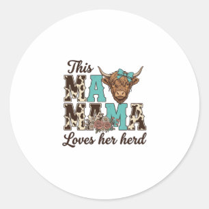 Highland Cow Mama Loves Her Herd Shirt Design Classic Round Sticker