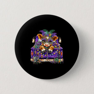 Highland Cow Mardi Gras Truck Nola Cute Kids Girls 6 Cm Round Badge