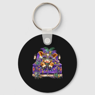Highland Cow Mardi Gras Truck Nola Cute Kids Girls Key Ring