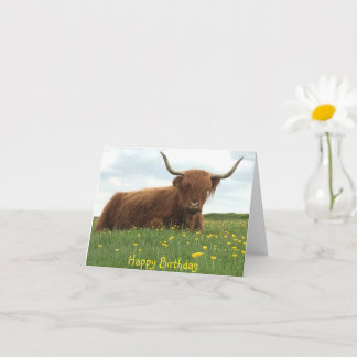 Highland Cow Meadow Birthday Card