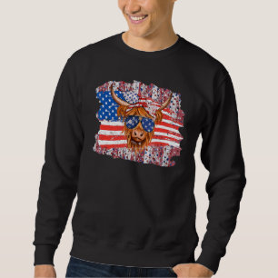 Highland Cow Merica 4th July Us Flag Glasses Weste Sweatshirt