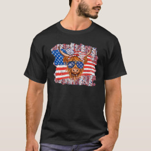 Highland Cow Merica 4th July Us Flag Glasses Weste T-Shirt