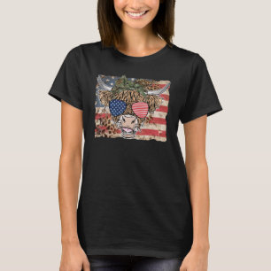 Highland Cow Merica 4th July Us Flag Glasses Weste T-Shirt