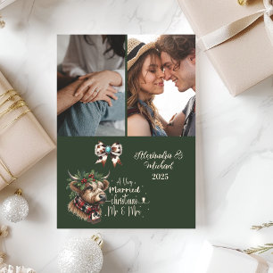 Highland Cow Merry Christmas Mrs and Mr 2 Photo  Holiday Card