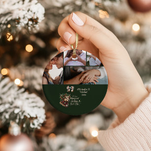 Highland Cow Merry Christmas Mrs and Mr 5 Photo  Ceramic Ornament