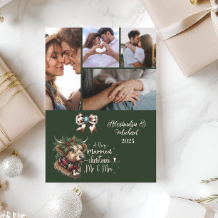 Highland Cow Merry Christmas Mrs and Mr 5 Photo  Holiday Card