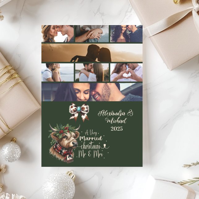 Highland Cow Merry Christmas Mrs and Mr  Photo  Holiday Card (Creator Uploaded)