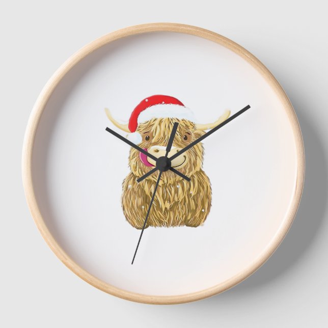 Highland Cow Merry Christmas Snow T-shirt Essentia Clock (Front)