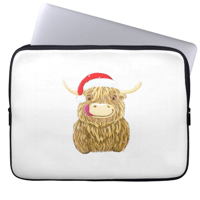 Highland Cow Merry Christmas Snow T-shirt Essentia Laptop Sleeve (Front)