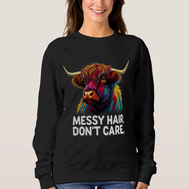Highland Cow Messy Hair Colourful Sweatshirt (Front)