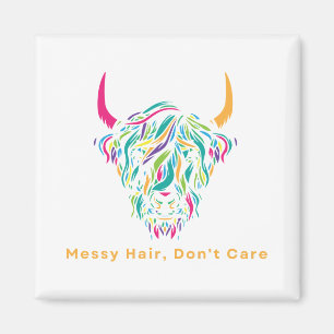 Highland Cow Messy Hair Don't Care Colourful Magnet