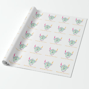 Highland Cow Messy Hair Don't Care Colourful Wrapping Paper