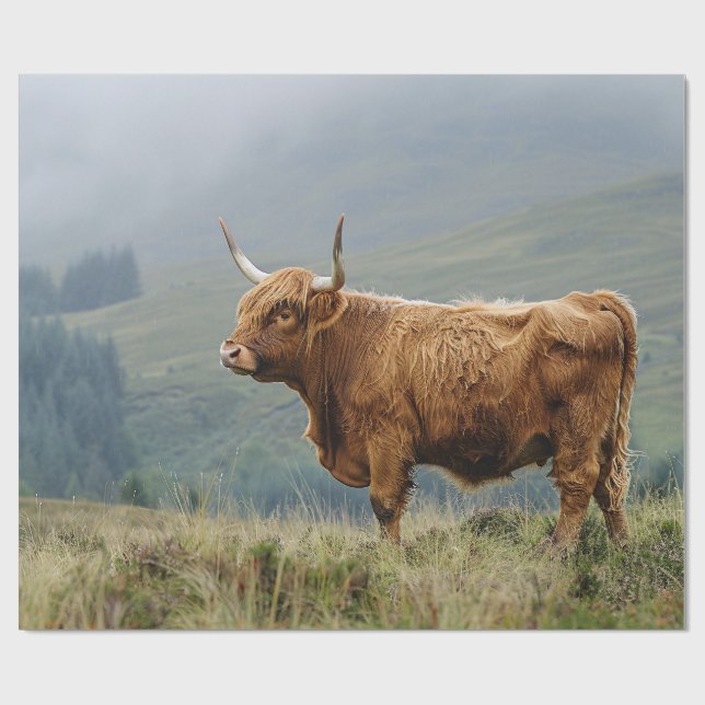 Highland Cow Misty Morning Decoupage Wrapping Paper (Flat)