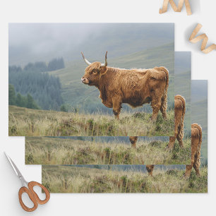 Highland Cow Misty Morning Decoupage Wrapping Paper Sheet