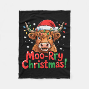Highland Cow Moo Rry Christmas Pajama Cow Lover  Fleece Blanket