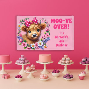 Highland Cow Moo-ve Over 4th Birthday Banner
