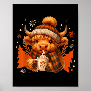 Highland Cow Mooey Christmas Pajamas Western Cowgi Poster