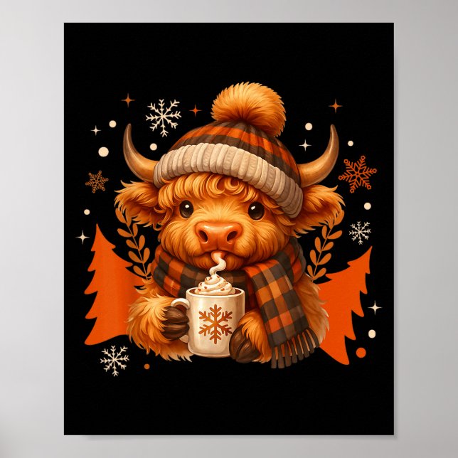 Highland Cow Mooey Christmas Pajamas Western Cowgi Poster (Front)