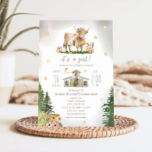 Highland Cow Moon Stars Floral Farm Baby Shower Invitation