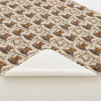 Highland Cow Morning Coffee Cosy Farmhouse Pattern Sherpa Blanket