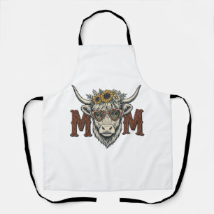 Highland Cow Mum Vintage Floral Western Shirt (2) Apron