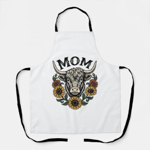 Highland Cow Mum Vintage Sunflower Western Design Apron