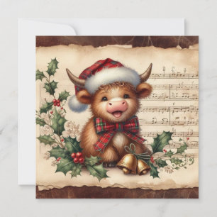highland cow music sheet Flat Holiday Card