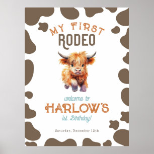 Highland Cow My First Rodeo 1st Birthday Poster