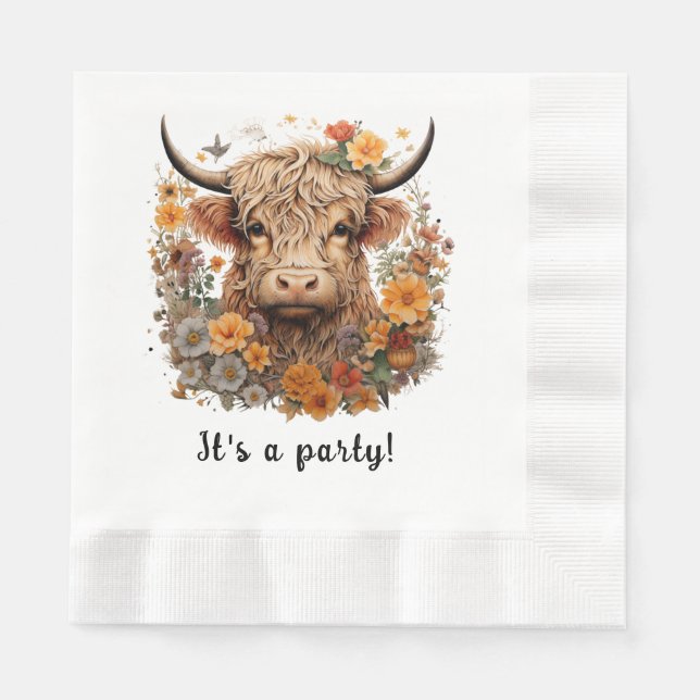 Highland Cow Napkin, Birthday, Showers Napkin (Front)