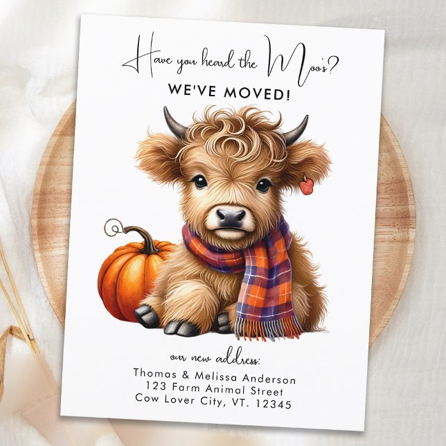 Highland Cow New Address We've Moved Autumn Moving Announcement Postcard (Creator Uploaded)