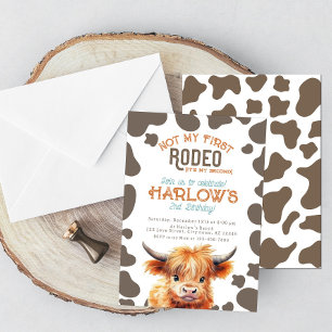 Highland Cow Not My First Rodeo Cow Print Birthday Invitation