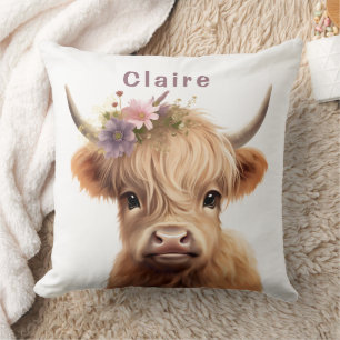 Highland cow nursery decor baby blanket cushion