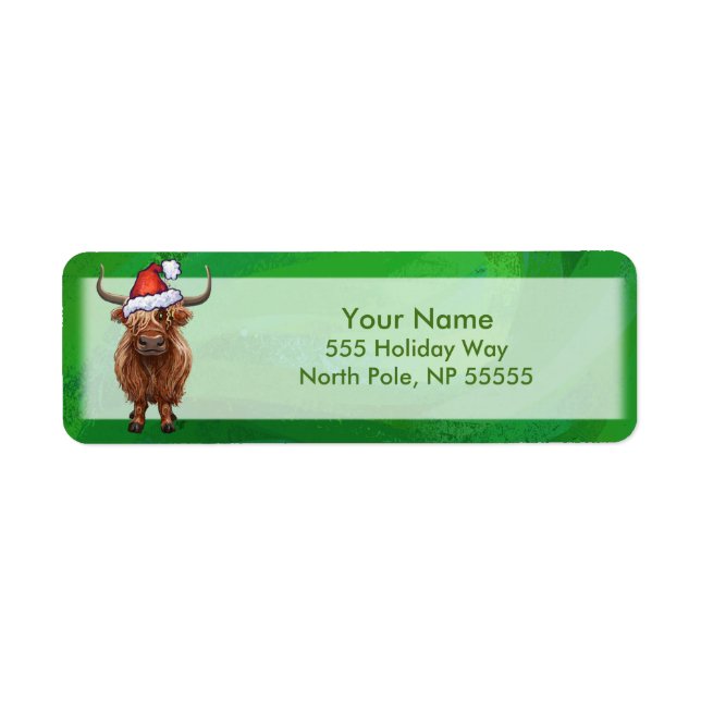 Highland Cow On Green Return Address Label (Front)