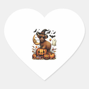 Highland Cow on Pumpkin Halloween Heart Sticker