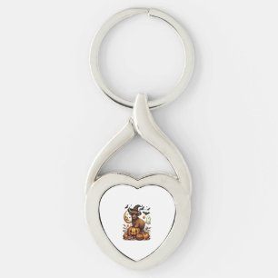 Highland Cow on Pumpkin Halloween Key Ring