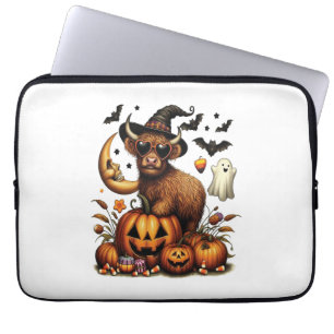 Highland Cow on Pumpkin Halloween Laptop Sleeve