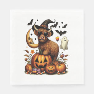 Highland Cow on Pumpkin Halloween Napkin
