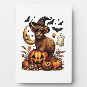 Highland Cow on Pumpkin Halloween Plaque