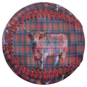 Highland Cow On Red Blue Checked Tartan, Softball