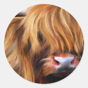 Highland Cow Painting Classic Round Sticker